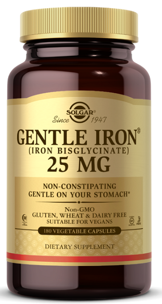 Solgar's Gentle Iron 25 mg 180 cápsulas vegetais.