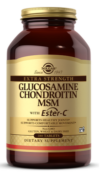 Miniatura de Um frasco de Solgar's Glucosamine, Chondroitin, MSM with Ester-C 180 comprimidos.