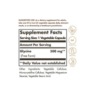 Miniatura de um rótulo de Solgar's Glycine 500 mg 100 Vegetable Capsules, um suplemento que contém ginkgo biloba.
