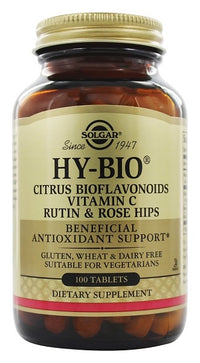 Thumbnail for Um frasco de Solgar Hy-Bio 100 comprimidos (500 mg de vitamina C com 500 mg de bioflavonóides), rutina e ancas.