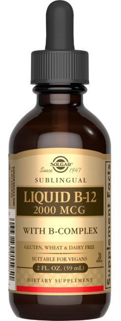 Solgar Sublingual Liquid B-12 2000 mcg with B-Complex 59 ml, also known as B-complex, in a potent 2000mg formula.