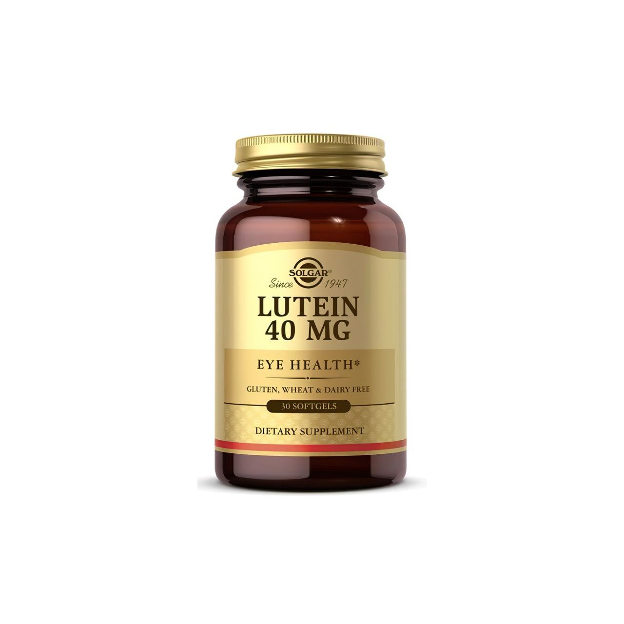 Um frasco de Solgar Lutein 40 mg 30 Softgels saúde dos olhos.