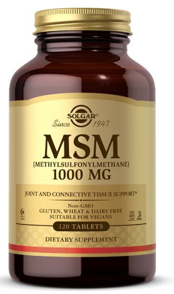Solgar MSM 1000 mg 120 comprimidos para melhorar a mobilidade e a flexibilidade das articulações.
