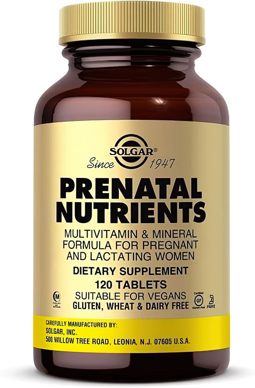 Um frasco de Solgar Prenatal Nutrients 120 Tablets.