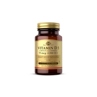 Thumbnail for A brown bottle of Solgar's Vitamin D3 (Cholecalciferol) supplement features a gold label, providing 55 mcg (2200 IU) per capsule, and is formulated to support bone health. The package contains 50 vegetable capsules.