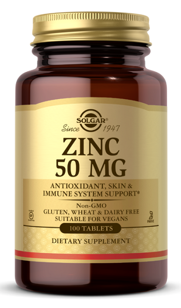 Solgar Zinc Gluconate 50 mg capsules promote immune health and support eye health.