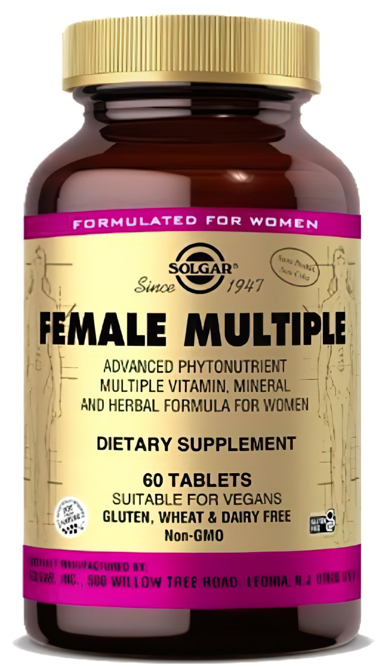 Um frasco de Solgar Female Multiple 60 Tablets.
