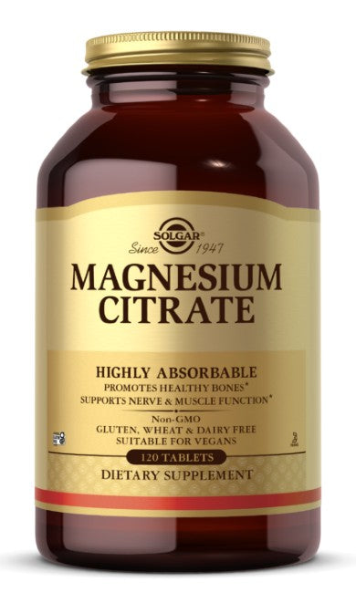 SolgarCitrato de Magnésio 200 mg 120 Comprimidos suplemento altamente absorvente.