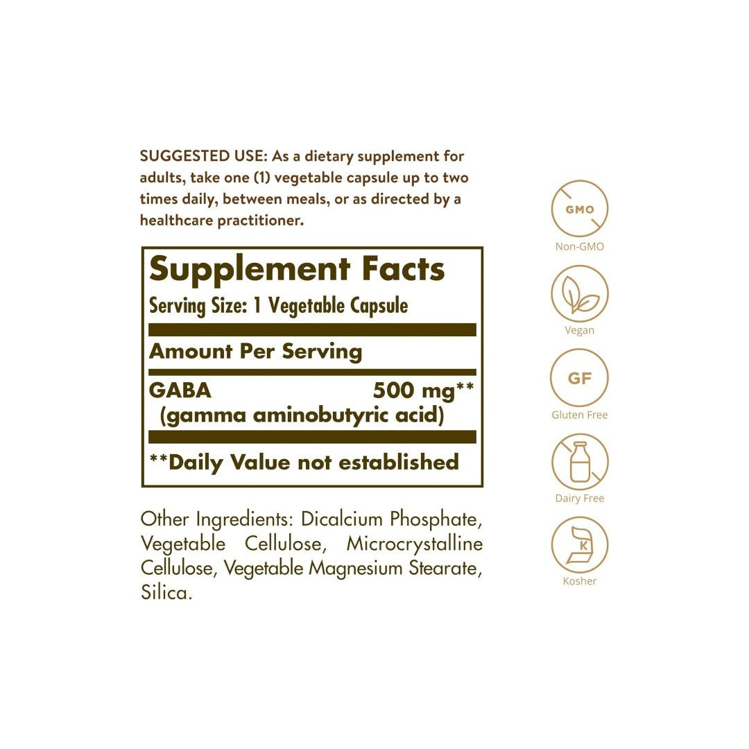 GABA 500 mg 50 Vegetable Capsules - label