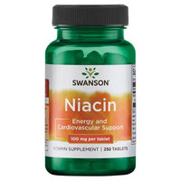 Thumbnail for Green bottle of Swanson Vitamin B-3 Niacin, promoting energy and cardiovascular support along with carbohydrate metabolism and heart health. Contains 250 tablets, 100 mg each.