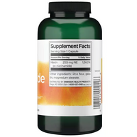 Thumbnail for A green bottle of Swanson's Niacinamide (Vitamin B3) 250 mg, containing 250 capsules, clearly displays the supplement facts and ingredients like rice flour, gelatin, and magnesium stearate. It's designed to support your daily wellness.