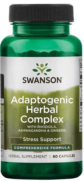 Swanson Complexo Adaptogénico Rhodiola, Ashwagandha e Ginseng - 60 cápsulas.