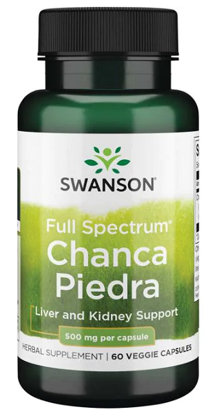 Um frasco de Swanson Chanca Piedra - 500 mg 60 cápsulas vegetais.