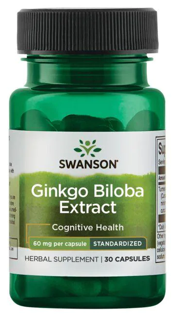 Swanson Extrato de Ginkgo Biloba 24% - 60 mg 30 cápsulas.