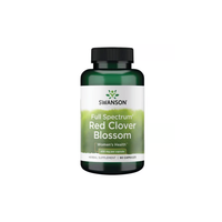 Thumbnail for Swanson Full Spectrum Red Clover Blossom supplement, 430 mg per capsule with 90 capsules in total, is rich in isoflavones and supports menopause.