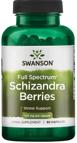 Swanson Bagas de Schizandra - 525 mg 90 cápsulas, um adaptogénio e tónico hepático para um bem-estar holístico.