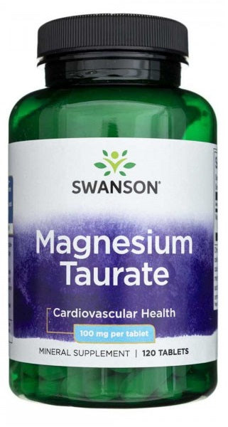 Um frasco de Swanson Magnesium Taurate 100 mg 120 tab.