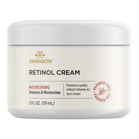 Thumbnail for Image of a Swanson Retinol Cream 2 fl oz (59 ml) jar. It is a 2 FL OZ (59 ml) container labeled as nourishing, protecting, and moisturizing with premium quality retinol (vitamin A) that also offers anti-ageing benefits and hyperpigmentation reduction while being paraben-free.