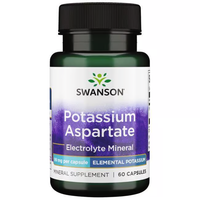 Thumbnail for A bottle of Swanson's Potassium Aspartate 99 mg 60 Capsules provides a green electrolyte mineral supplement to support balance and overall health.