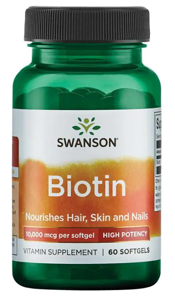 Swanson Biotina - 10000 mcg 60 softgel suplemento alimentar nutre o cabelo, a pele e as unhas.