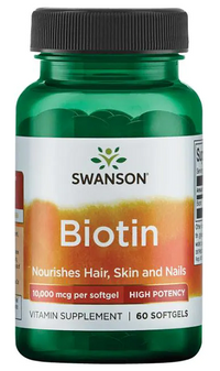 Thumbnail for Swanson Biotin - 10000 mcg 60 softgel dietary supplement nutre o cabelo, a pele e as unhas.