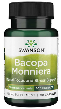 Thumbnail for Swanson Bacopa Monnieri 10:1 Extract é um suplemento alimentar que promove a concentração mental e reduz o stress.
