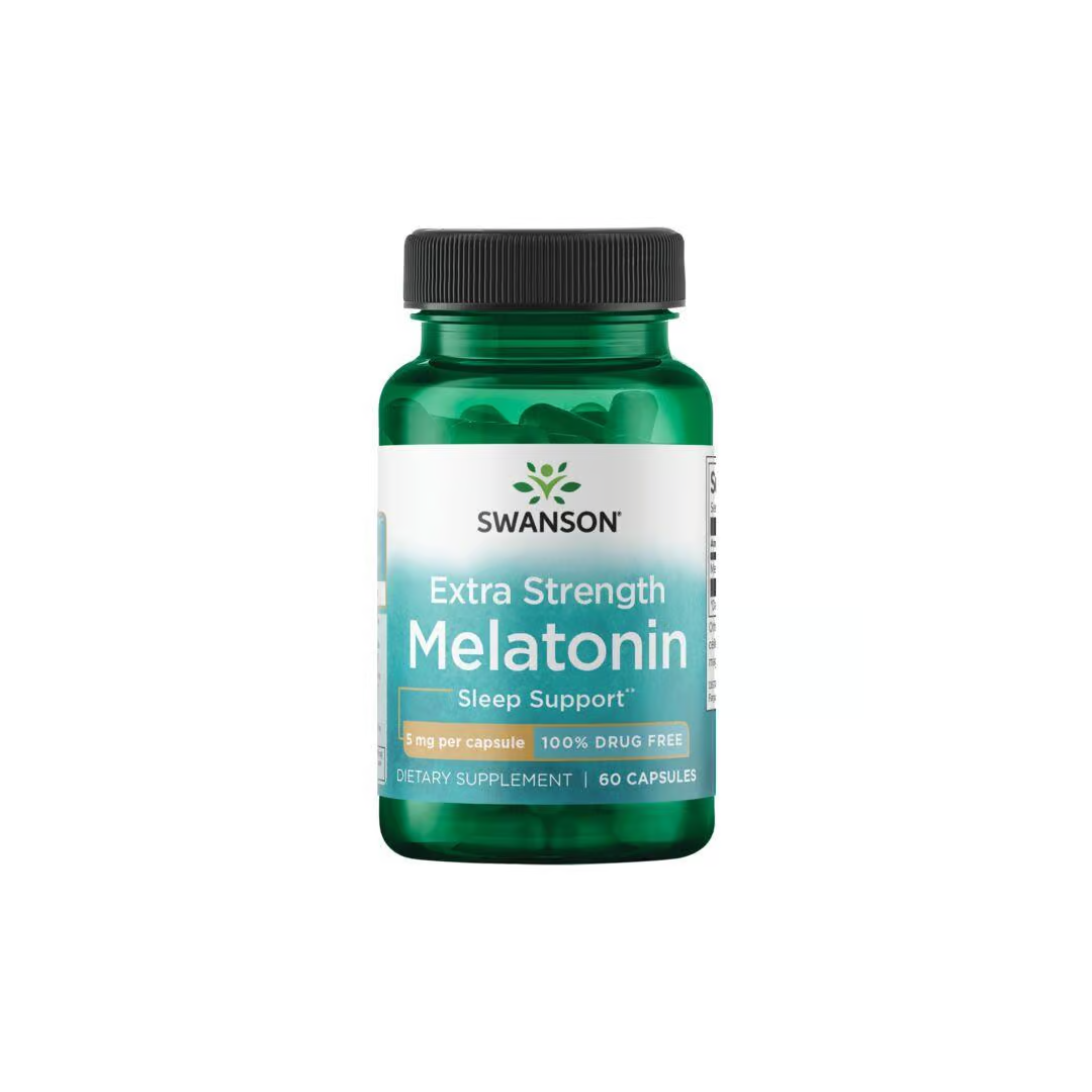  Extra Strength Melatonin 5 mg 60 Cápsulas - 100% livre de drogas - FRONT