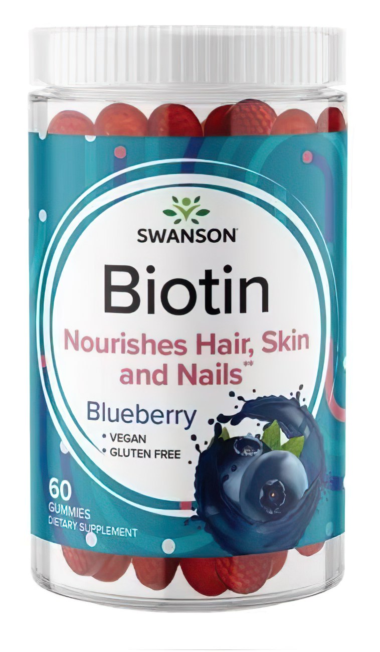 Swanson Biotin 5000 mcg 60 Gummies - Mirtilo nutre o cabelo, a pele e as unhas.