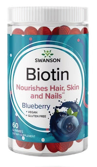 Thumbnail for Swanson Biotin 5000 mcg 60 Gummies - Blueberry nutre o cabelo, a pele e as unhas.