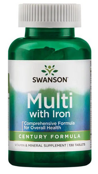 Thumbnail para Swanson Multi with Iron 130 Tab Century Formula multivitamínico com vitaminas e minerais essenciais para proteção antioxidante.