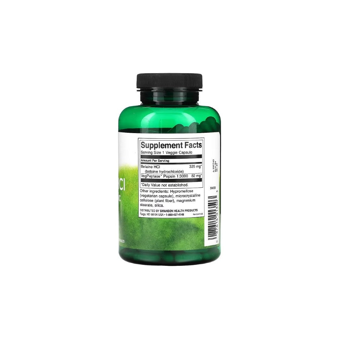 Betaine HCl Hydrochloric Acid with VegPeptase 250 Veggie Capsules - supplement facts