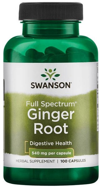 Um frasco de Swanson Ginger Root 540 mg 100 caps full spectrum.