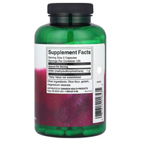 Thumbnail for Swanson's MSM 500 mg 250 Capsules feature a Supplement Facts label and include MSM, rice flour, gelatin, and magnesium stearate. Packaged in a green bottle with 125 servings per container, they provide a generous supply for your wellness needs.