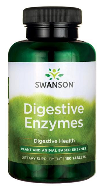 Um frasco de Swanson Digestive Enzymes - 180 tabs.