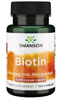 Miniatura de Suplemento alimentar para o cabelo, a pele e as unhas em 100 cápsulas - Swanson Biotina - 5 mg.