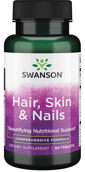 Um frasco de Swanson Hair, Skin & Nails - 60 tabs.