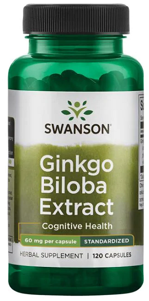 Swanson Extrato de Ginkgo Biloba 24% - 60 mg 120 cápsulas.