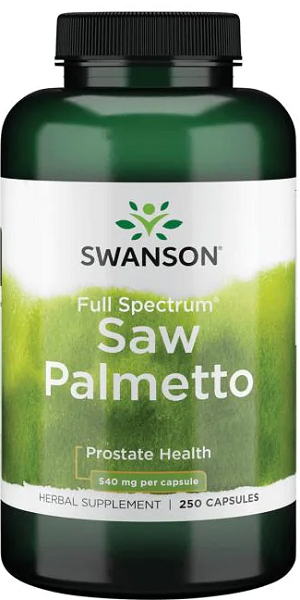 Melhora a saúde da próstata e o fluxo do trato urinário com um frasco de Swanson Saw Palmetto - 540 mg 250 cápsulas.
