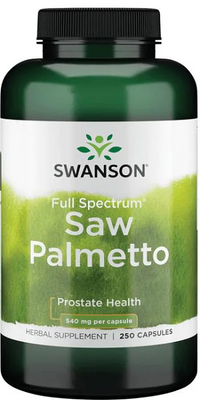 Miniatura de Melhora a saúde da próstata e o fluxo do trato urinário com um frasco de Swanson Saw Palmetto - 540 mg 250 cápsulas.