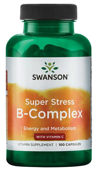 Um frasco de Swanson B-Complex com Vitamina C - 500 mg 100 cápsulas.