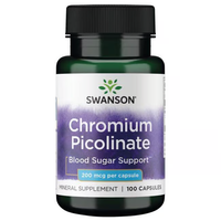 Thumbnail for A bottle of Swanson Chromium Picolinate 200 mcg contains 100 capsules, designed for blood sugar support and heart health.