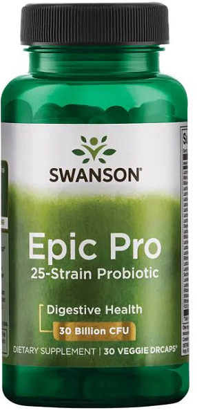 Swanson Epic Pro 25-Strain Probiotic - 30 cápsulas vegetais.