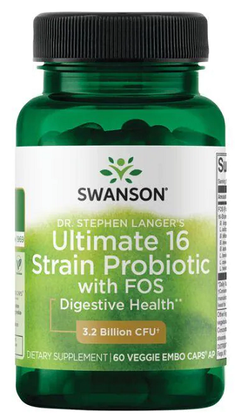 Swanson Dr. Stephen Langer 16 Estirpes Probiótico com FOS - 60 cápsulas vegetais com saúde digestiva.