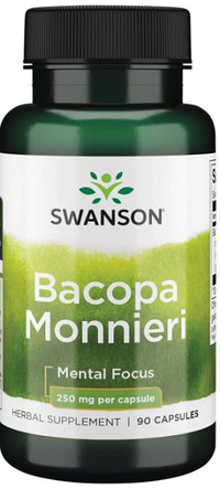 Thumbnail for Swanson Bacopa Monnieri é um suplemento alimentar para a concentração mental que fornece 250 mg em 90 cápsulas.