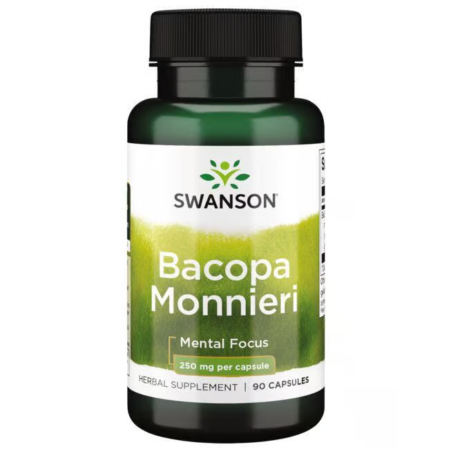 Discover the adaptogenic benefits of Swanson Bacopa Monnieri, an Ayurvedic herbal supplement. Each bottle offers 90 capsules with 250 mg each, designed to boost mental focus.