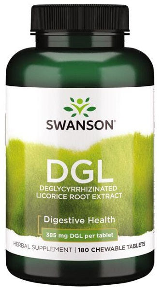 Swanson DGL Alcaçuz desglicirrizado 385 mg 180 comprimidos mastigáveis.