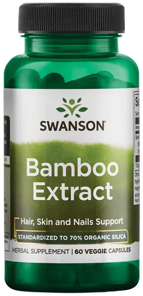 Um frasco de suplemento alimentar de Swanson Bamboo Extract - 300 mg 60 vege capsules.