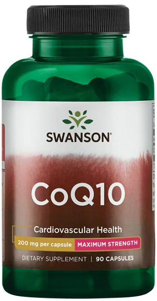 Um frasco de Swanson Coenzyme Q10 - 200 mg 90 cápsulas.