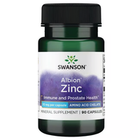 Thumbnail for Swanson Zinc Albion Chelated offers 90 capsules with 30 mg each, designed for immune and prostate health while supporting metabolism.