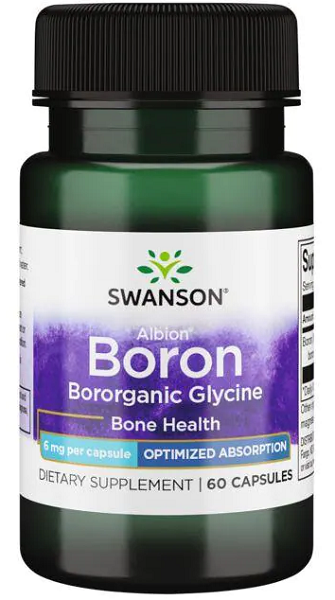 Swanson Albion Boron Bororganic Glycine - 6 mg 60 cápsulas cápsulas para a saúde dos ossos.